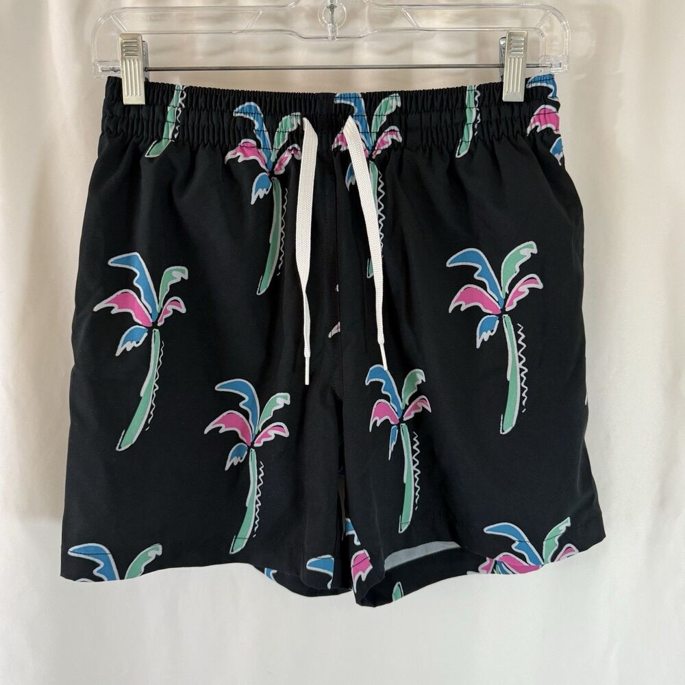Chubbies Swim Shorts Men's Small Black Palm Tree Drawstring Zip Pocket 5" Lined